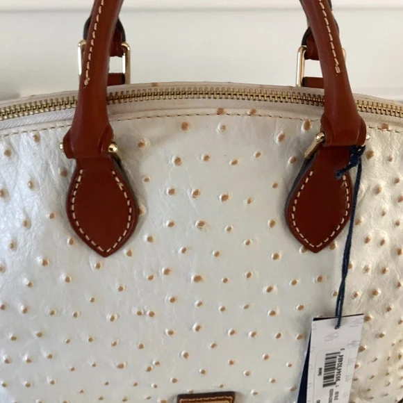 Dooney & Bourke Bone/White Ostrich Leather Dome Satchel Bag Purse Crossbody - Picture 7 of 16